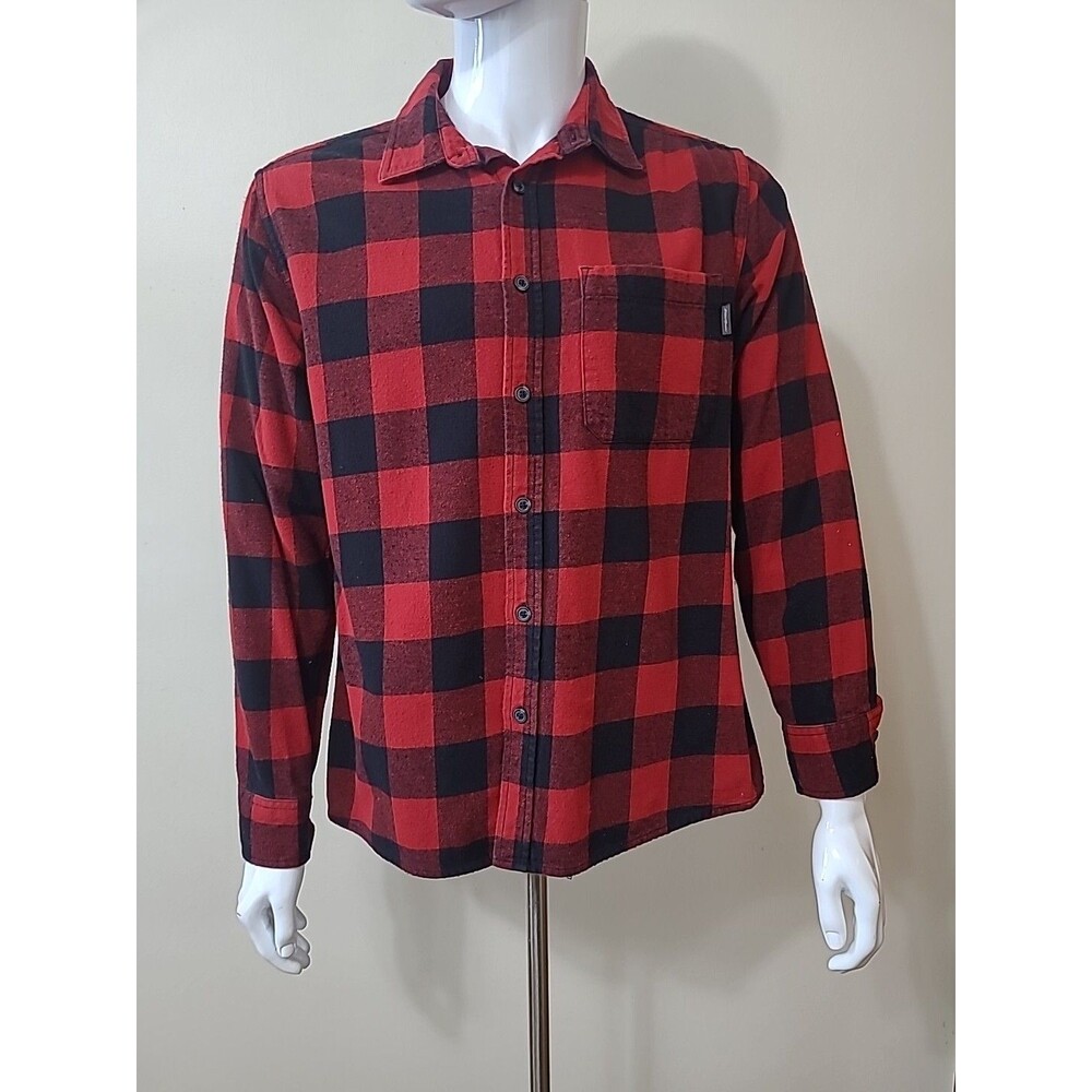 Eddie Bauer Mens Plaid Check Button Up Shirt Size Large Red Black Flannel Shirt